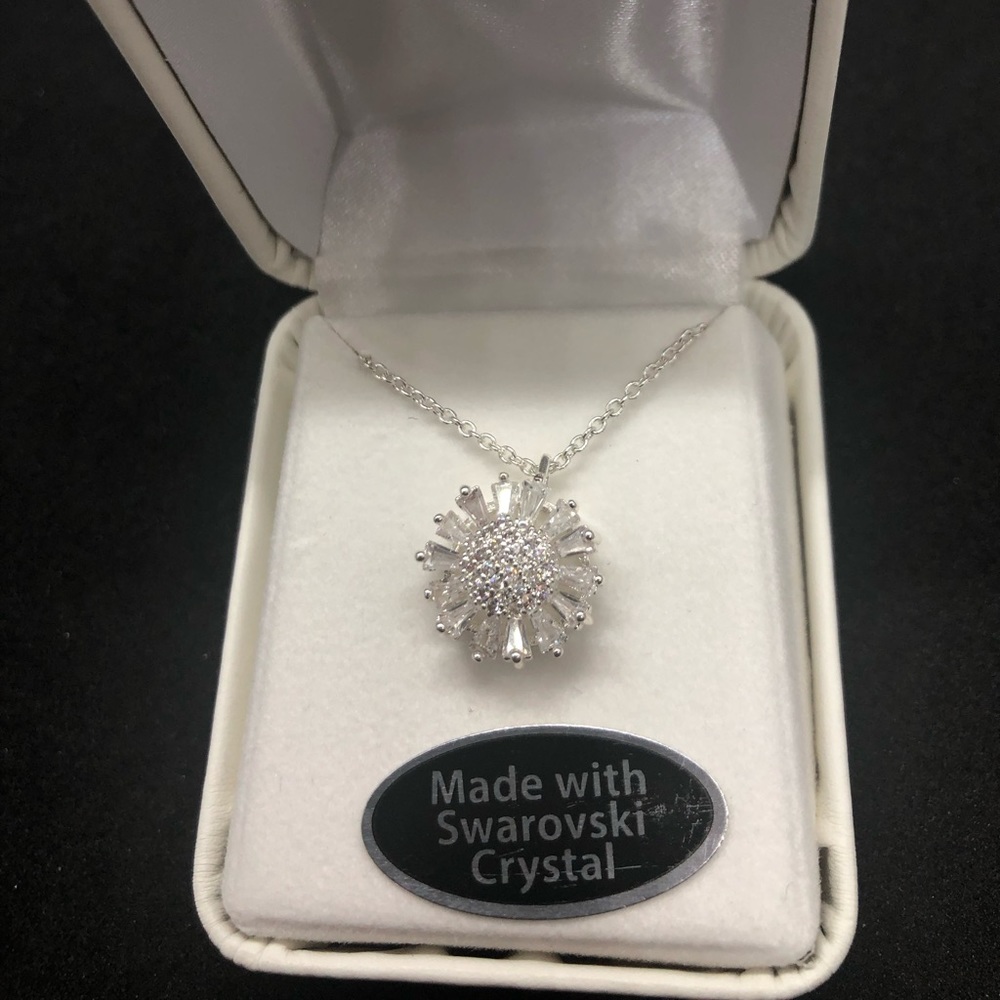 Beautiful Swarovski crystal necklace. 18” rhodium plated with 3” adjustment.